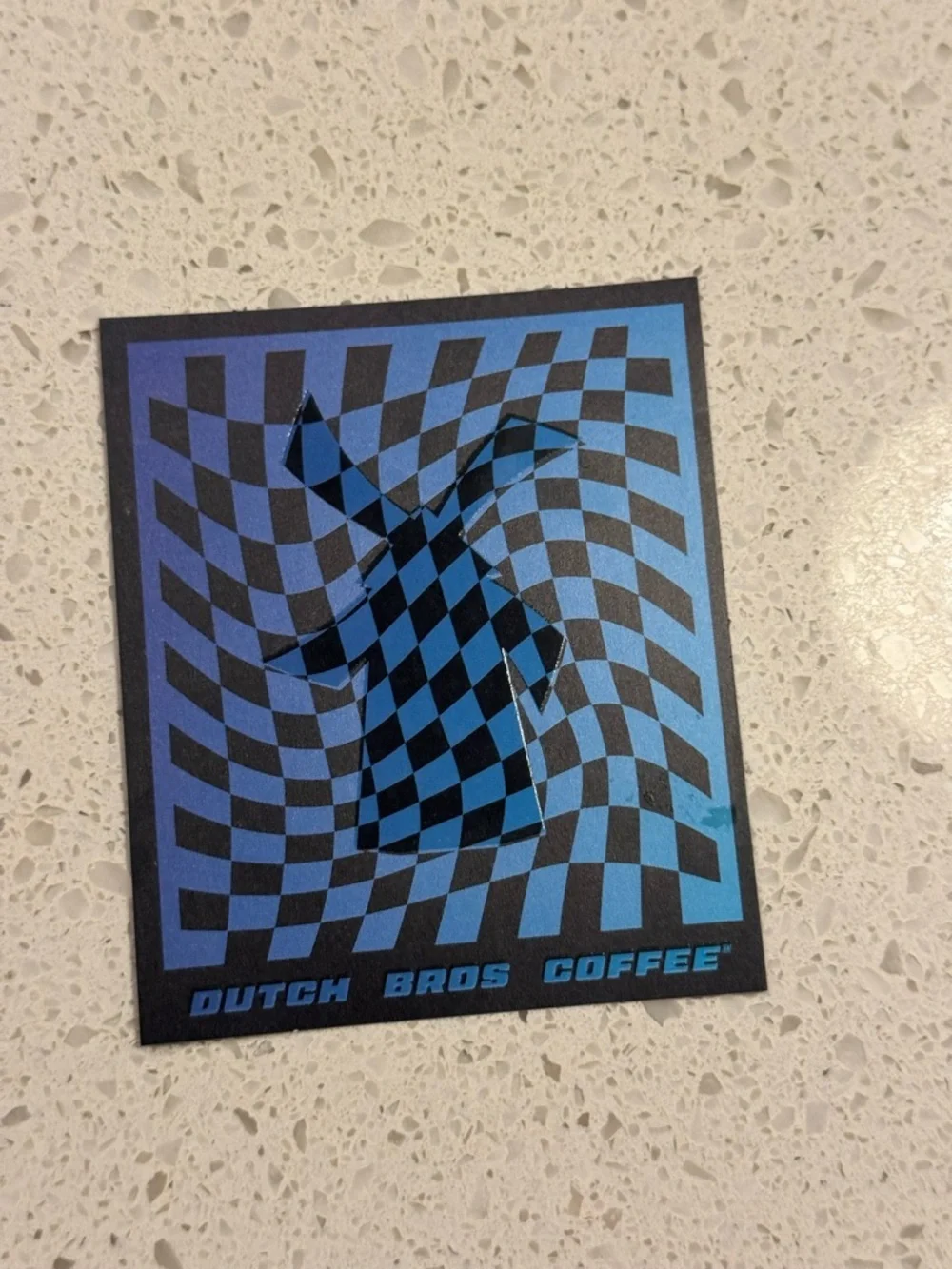 Dutch Bros Coffee Sticker April Fools Limited Edition–IllusionBlue Checkerboard